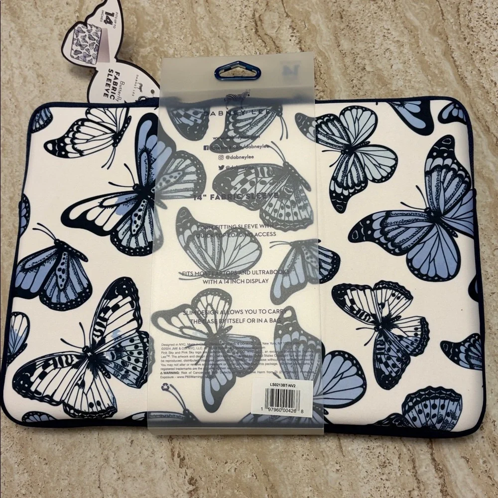 Dabney Lee Blue Butterfly Fabric Sleeve for Laptop Computers